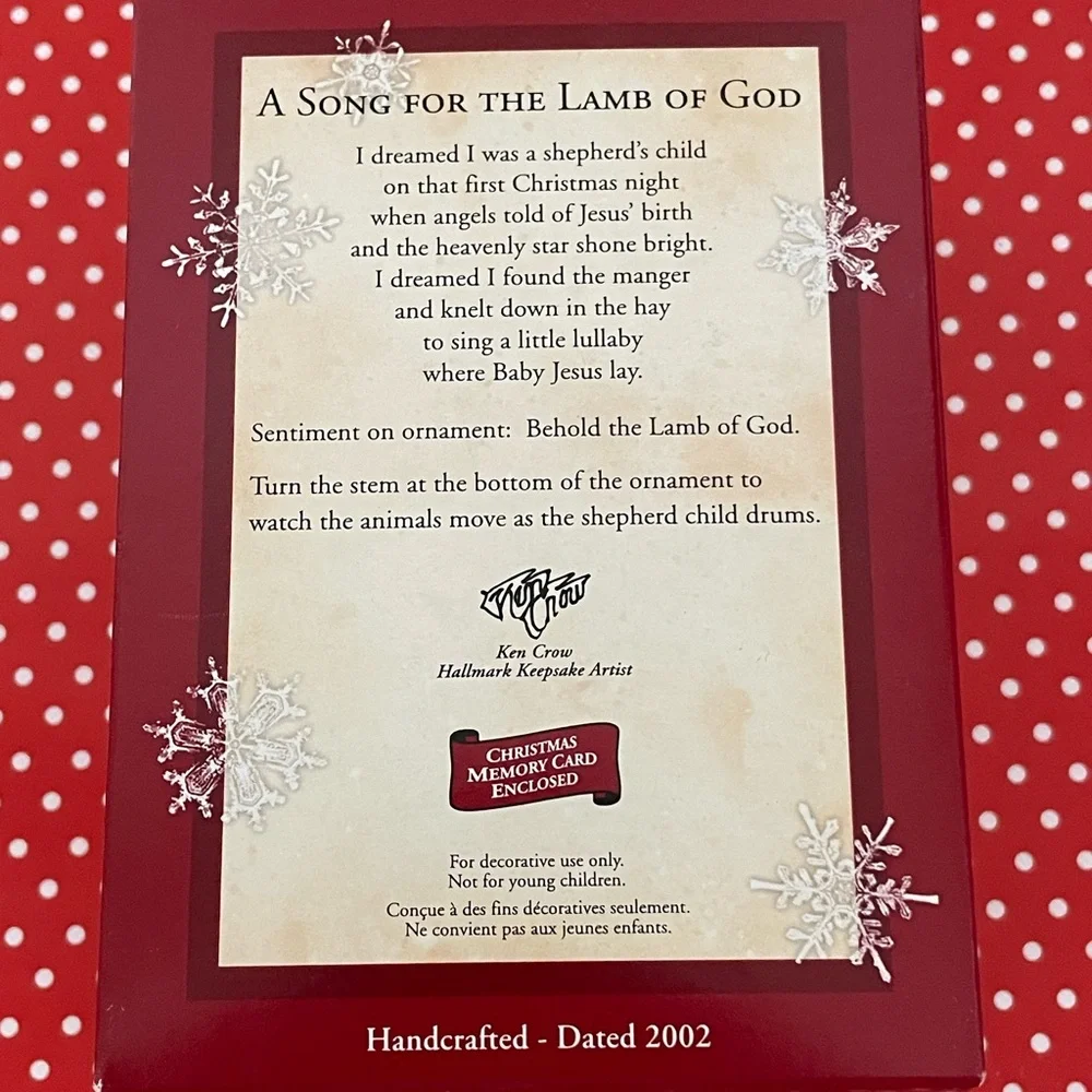 2002 HALLMARK A Song For The Lamb Of God Nativity Motion Christmas Ornament